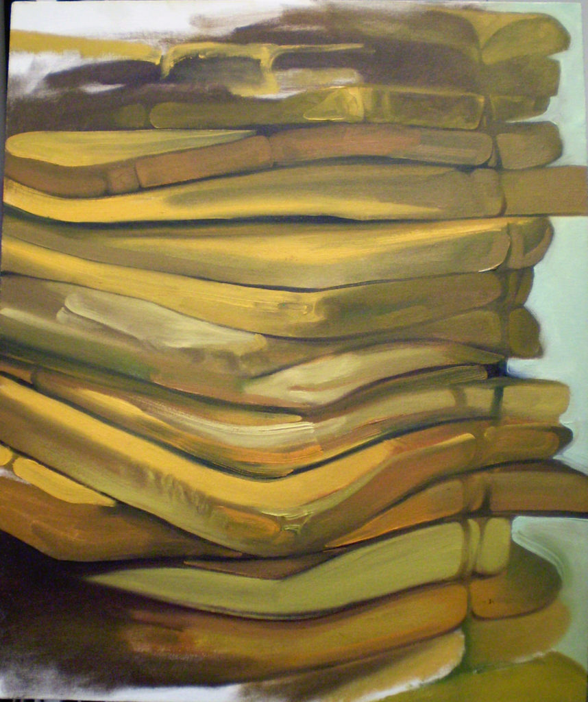 This is a painting of a found object that I discovered on the street and was later dismantled and used as a pillow during finals week.